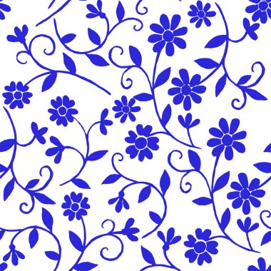 Mavi çiçekli kusursuz vektör deseni.