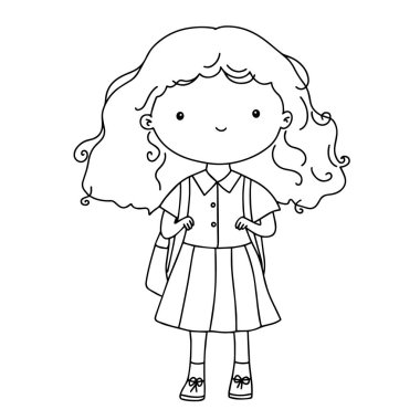 Kız, sırt çantalı kız öğrenci. Güzel karalama çizimi. Okula geri dön.