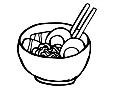 Asya mutfağı, bir kase erişte, güzel karalama çizimleri.