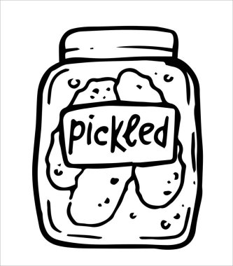 Bir kavanoz turşu, güzel karalama çizimleri.