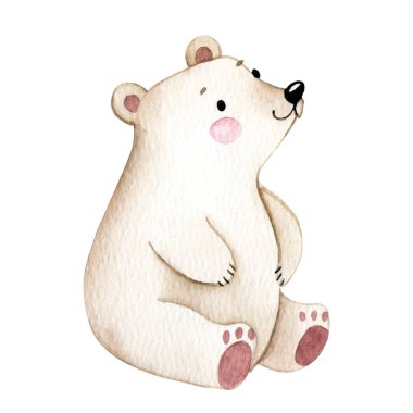 Tatlı kutup ayısı karakteri. Çocuklar için suluboya resim, kutup hayvanları