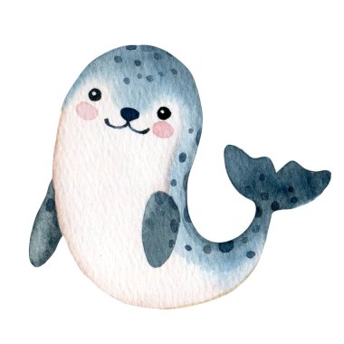 Şirin fok karakteri. Çocuklar için suluboya resim, sualtı hayatı