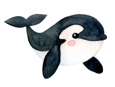 Tatlı balina karakteri. Çocuklar için suluboya resim, sualtı hayatı