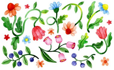 Eski usul suluboya çiçekler, harika. parlak renkler