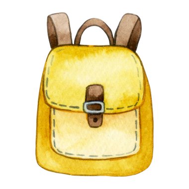 Şirin suluboya çizimi. Okul çantası. okul malzemelerinin temasını çizmek.