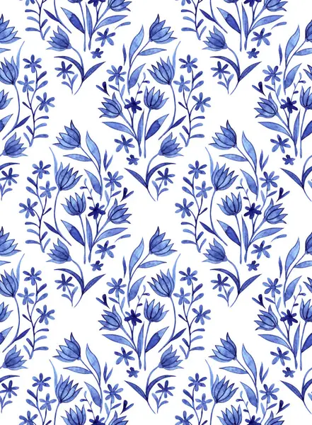 Eşkenar dörtgen ve mavi çiçekli suluboya desenler. döşeme