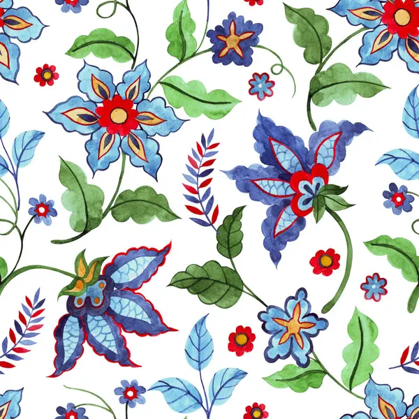 Doğulu süslemeleri olan kusursuz desenler. Soyut çiçek deseni, suluboya çizimi