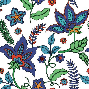 Doğulu süslemeleri olan kusursuz desenler. Soyut çiçek izi, vektör illüstrasyonu