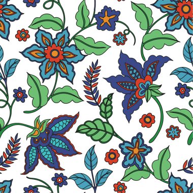 Doğulu süslemeleri olan kusursuz desenler. Soyut çiçek izi, vektör illüstrasyonu