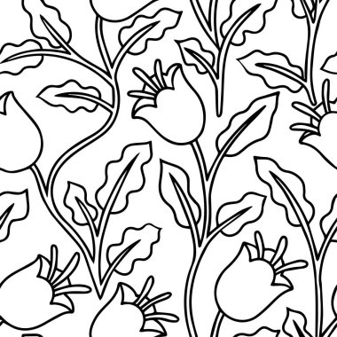 Kusursuz desenli boyama kitabı. Güzel, soyut çiçek çanları. siyah ve beyaz çizim karalama