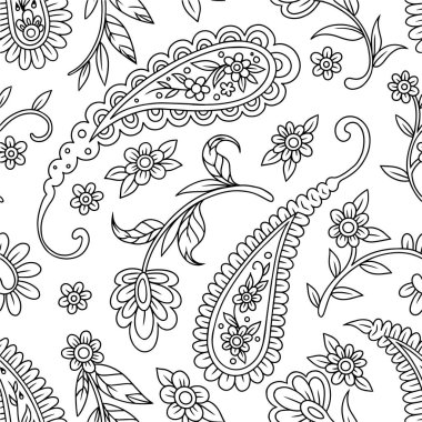 Kusursuz desenli şal desenli süs. Vektör çizgisi çizimi. özet