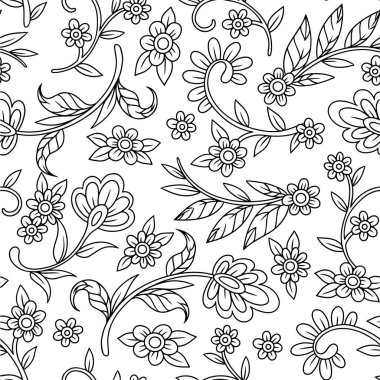 Kusursuz desenli şal desenli süs. Vektör çizgisi çizimi. özet