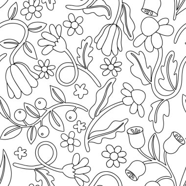 Boyama kitabı. Kusursuz çiçek deseni. Karalama biçiminde vektör illüstrasyonu