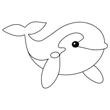 Boyama kitabı. Tatlı balina karakteri. Karalama biçiminde vektör illüstrasyonu