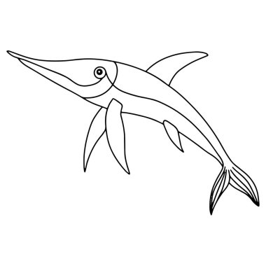 Boyama kitabı. Şirin tropikal kılıç balığı karakteri. Karalama biçiminde vektör illüstrasyonu.