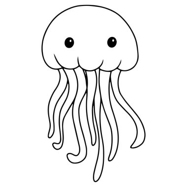Boyama kitabı. Şirin denizanası karakteri. Karalama biçiminde vektör illüstrasyonu.
