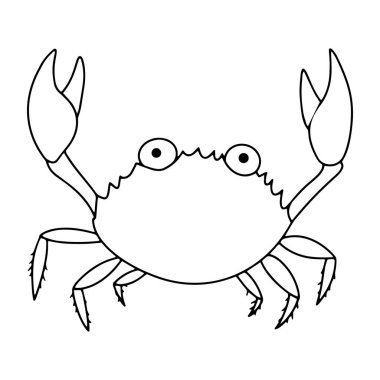 Boyama kitabı. Tatlı deniz yengeci karakteri. Karalama biçiminde vektör illüstrasyonu.