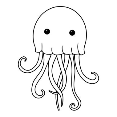Boyama kitabı. Şirin denizanası karakteri. Karalama biçiminde vektör illüstrasyonu.