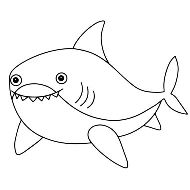 Boyama kitabı. Şirin köpekbalığı karakteri. Karalama biçiminde vektör illüstrasyonu.