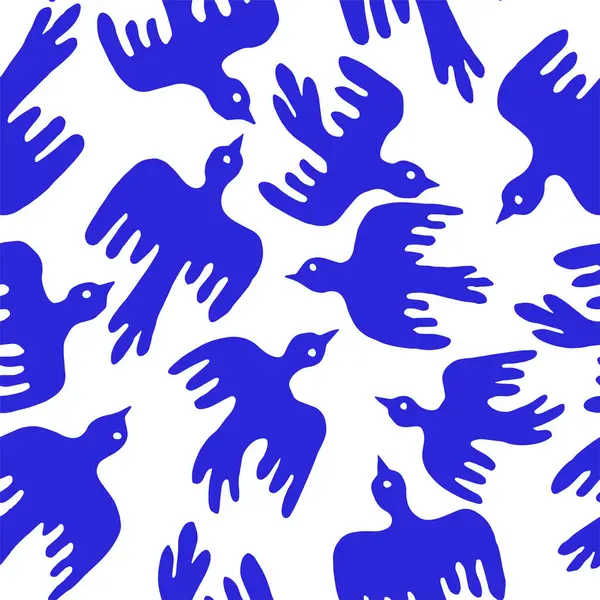 Vektör çizimi, soyut kuşların kusursuz deseni, mavi noktalar..