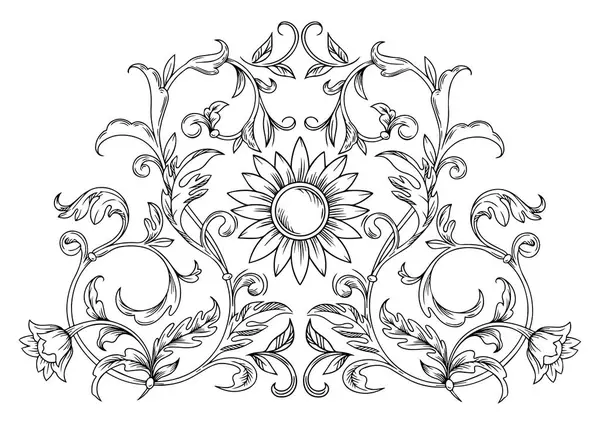Barok parşömeni simetrik element oyma süsü. Viktorya dönemi filigran dekorasyon elementi, Floral, Grafik vektör illüstrasyonunu zenginleştir