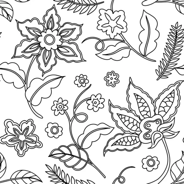 Boyama kitabı. Soyut çiçeklerin kusursuz deseni. Vektör satırı illüstrasyonu.
