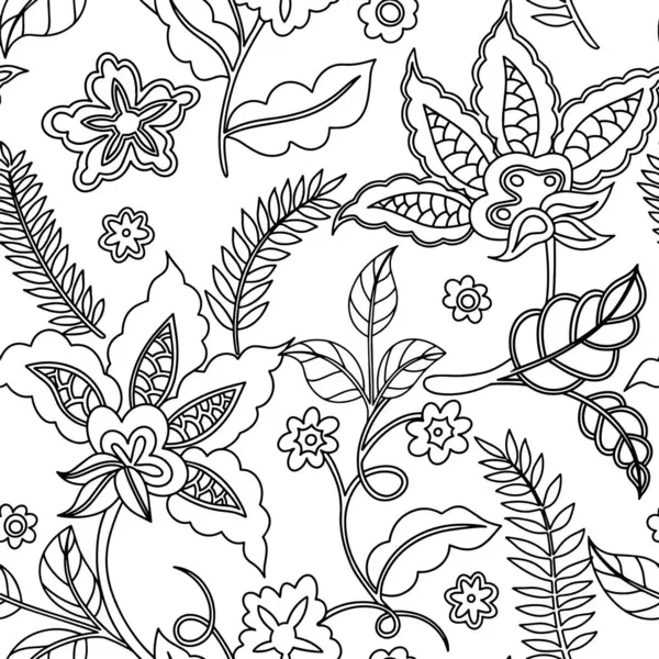 Boyama kitabı. Soyut çiçeklerin kusursuz deseni. Vektör satırı illüstrasyonu.