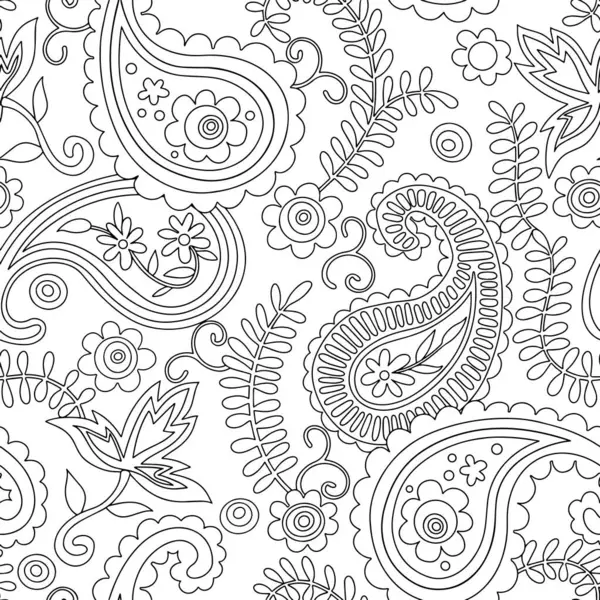 Boyama kitabı. Kusursuz desenli şal desenli süs. Vektör çizgisi çizimi. Özet