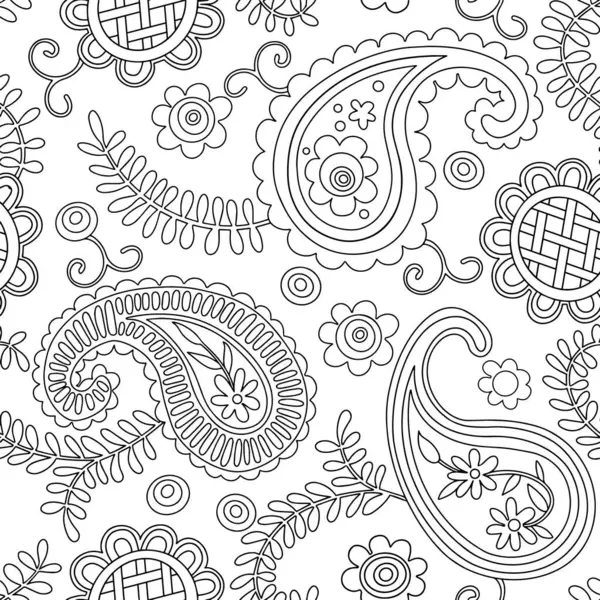 Boyama kitabı. Kusursuz desenli şal desenli süs. Vektör çizgisi çizimi. Özet
