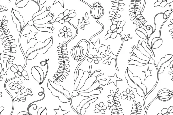 Boyama kitabı. Soyut çiçeklerin kusursuz deseni. Vektör satırı illüstrasyonu.