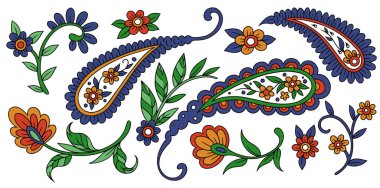 Paisley dikişsiz set. Vektör illüstrasyonu.