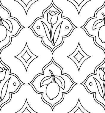 Boyama kitabı. Farklı çerçeve şekillerinde çiçek ve limon desenleri. Vektör grafikleri, çizgi film