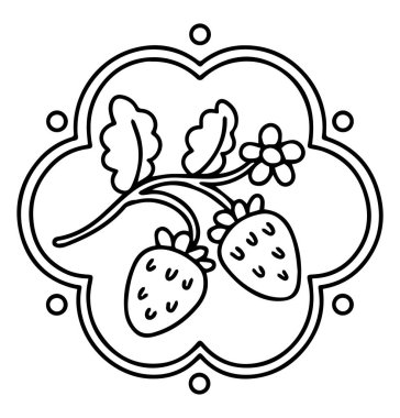 Boyama kitabı. Çilekli komik çerçeve. Vektör grafikleri, çizgi film