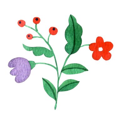 Halk tarzında soyut bir fantezi çiçeği. suluboya resimleme