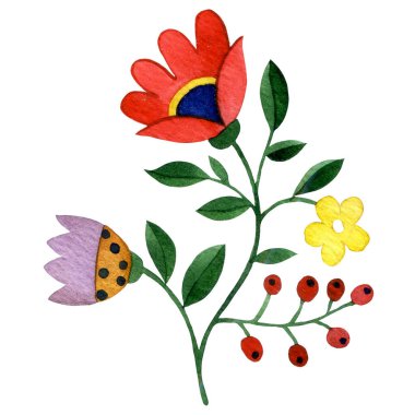 Halk tarzında soyut bir fantezi çiçeği. suluboya resimleme