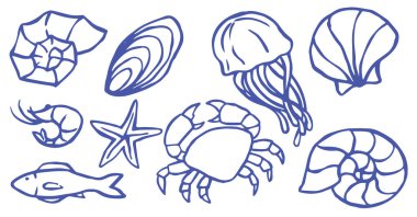 Deniz yaratıklarının deniz tatili temasına dayanır. Doodle biçiminde retro koleksiyonu