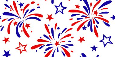 Amerikan Bağımsızlık Günü için havai fişeklerin ve yıldızların kusursuz örüntüsü.