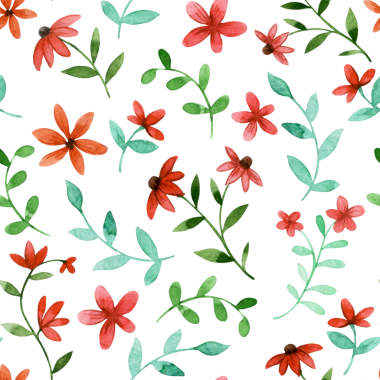 Küçük, soyut yabani çiçeklerin kusursuz deseni ve halk tarzında yapraklar. Tatlı suluboya baskısı