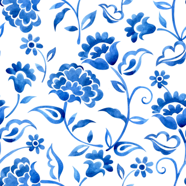 Çiçekli süslemelerle kusursuz desen. Doğulu mavi iz