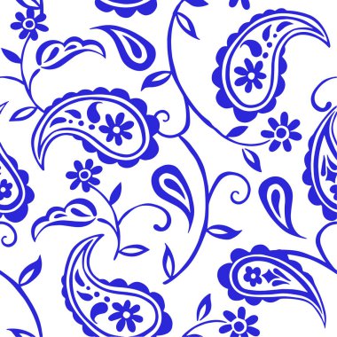 Çiçek desenli vektör süslemeleri. Oryantal mavi iz. Paisley..