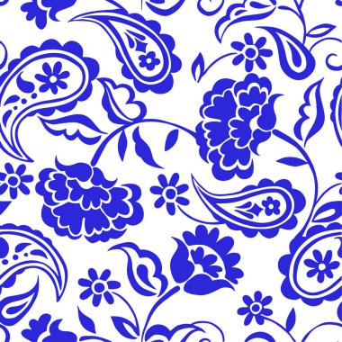 Çiçek desenli vektör süslemeleri. Oryantal mavi iz. Paisley..