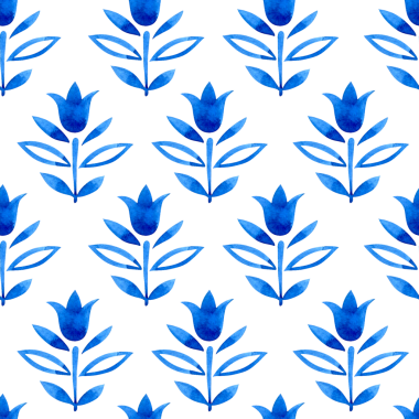 Çiçekler ve elmaslarla suluboya kusursuz desen. Mavi antika baskı