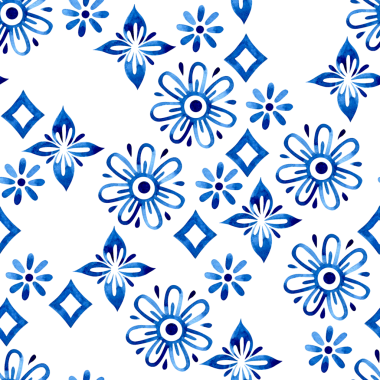 Suluboya, dikişsiz desen, ipek kiremitler. mavi geometrik süsler, yamalar