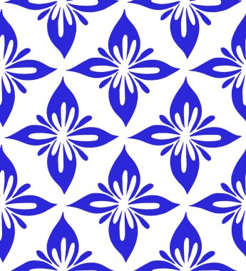 Vektör pürüzsüz desen, damaske fayanslar. Mavi renkli süs..