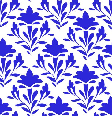 Vektör pürüzsüz desen, damaske fayanslar. Mavi renkli süs..