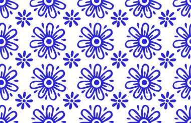 Vektör pürüzsüz desen, damaske fayanslar. Mavi renkli süs..