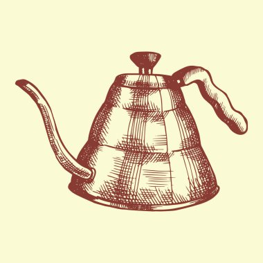 Kahve ısıtıcısı filtresi. Klasik çizim tarzında vektör illüstrasyonu