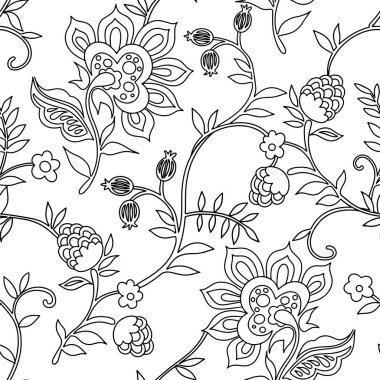 Boyama kitabı. Doğulu süslemelerle kusursuz desen. Çiçekler ve böğürtlenlerle yazdır.