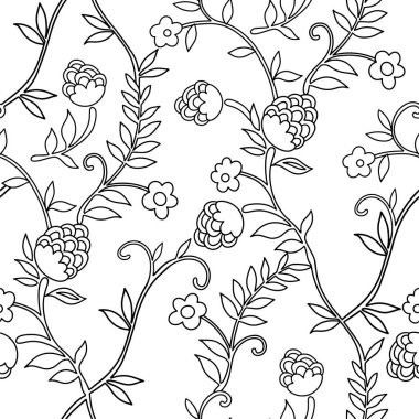 Boyama kitabı. Doğulu süslemelerle kusursuz desen. Çiçekler ve böğürtlenlerle yazdır.