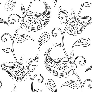 Boyama kitabı. Çiçek desenli vektör süslemeleri. Oryantal baskı. Paisley deseni.